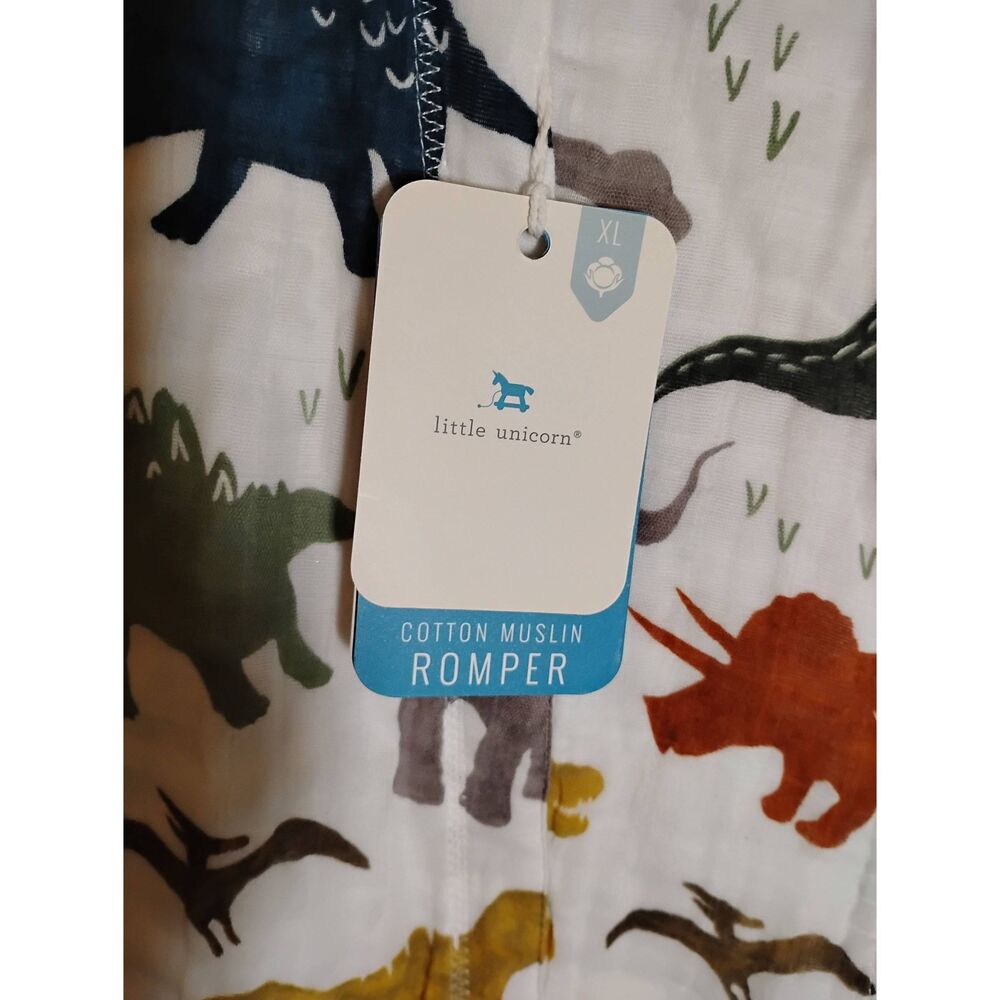 Little Unicorn White Dinosaur Print Onesie Romper Size XL‎ - Picture 6 of 6